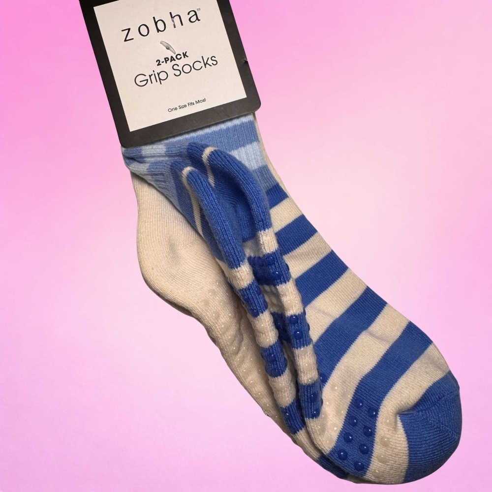 2 Pack Grip Socks Pilates Barre Crew Socks 🩰 🤍 ✨ 🌸 French Striped